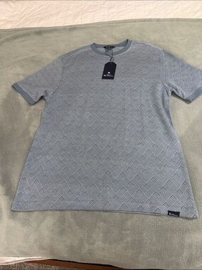 Ben Sherman Pale Blue Geometric Textured Short Sleeve Tee